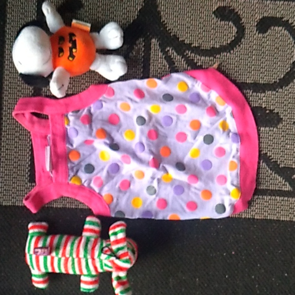 Dog Polka-dot Dog Sundress & 2 Squeaky Toys